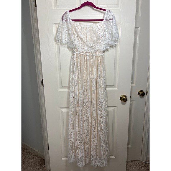Baltic Born Lace Maxi Off the Shoulder White Cream Dress Small - Picture 2 of 10
